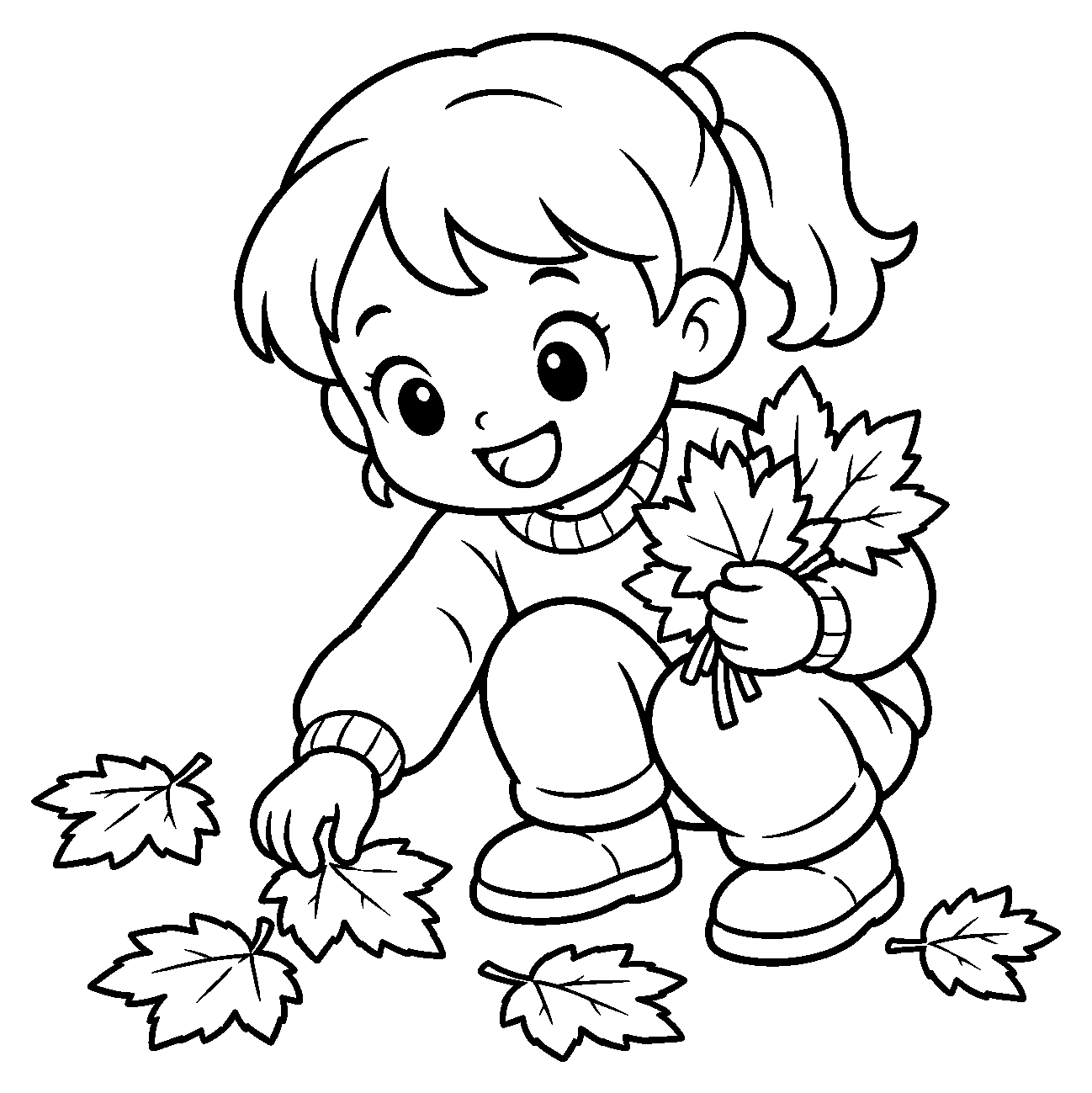 낙엽 줍는 아이